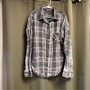 Brandy Melville Gray and Mauve Plaid Button-Up One Size